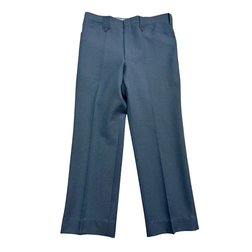 vtg 70s Baby Blue Western 38S 34x30 2pc Pant Suit Knit Polyester Retro USA